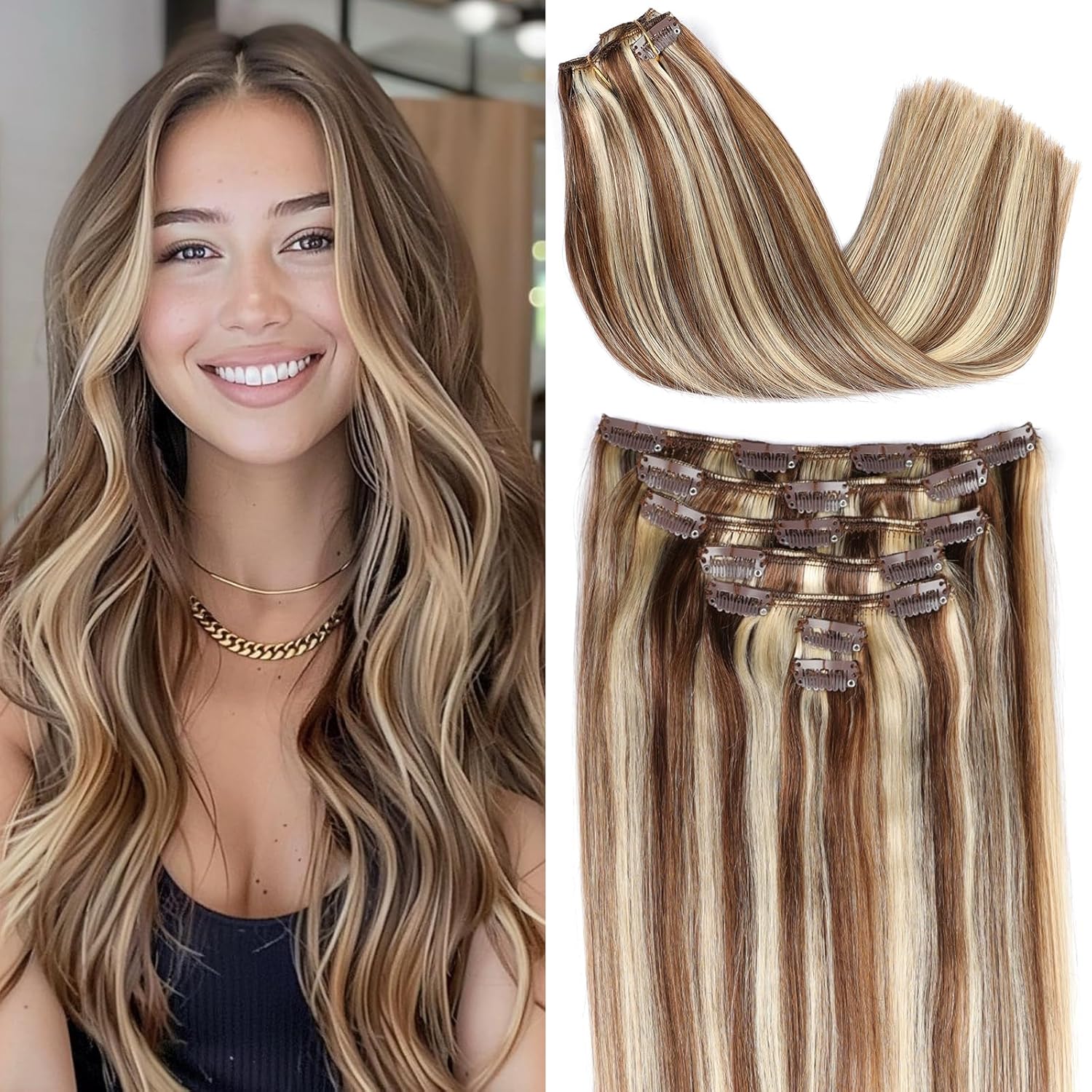Brown to Honey Blonde Clip-In Hair Extensions
